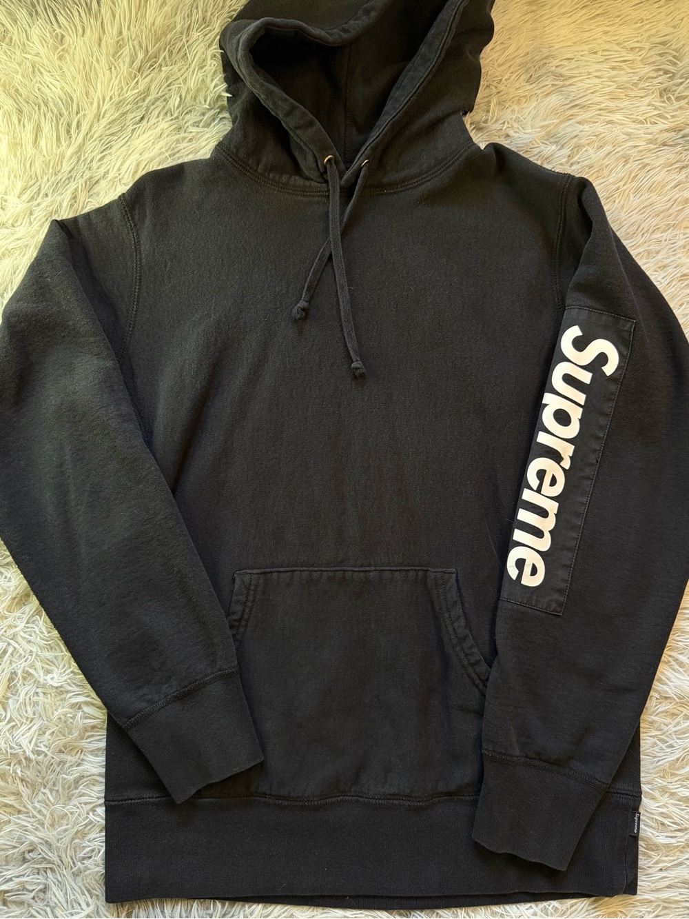 Supreme Black Hoodie with White Sleeve Logo